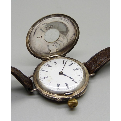 1021 - A silver and enamel wristwatch, 35mm