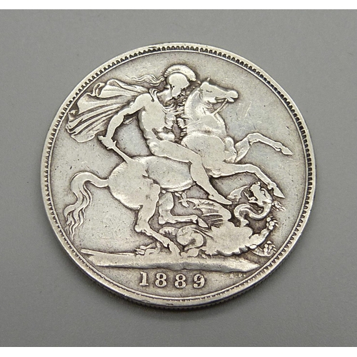 1022 - A Victorian 1889 silver crown