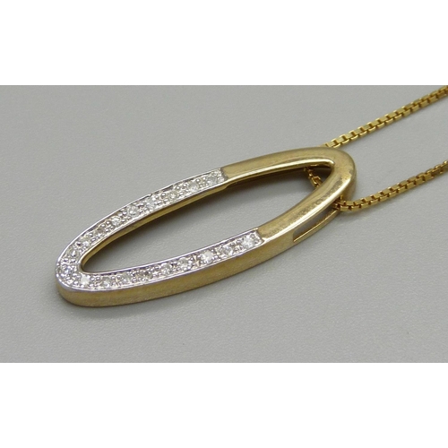 1026 - A 9ct gold and diamond pendant on a 9ct gold chain, 3.3g