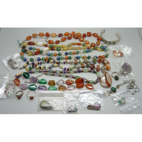 1034 - A collection of bead and other stone set jewellery