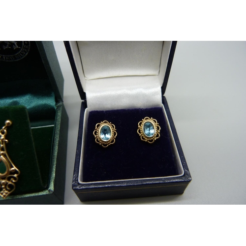 1037 - Two pairs of 9ct gold and stone set earrings, 3.7g