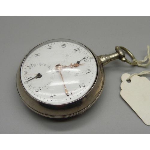 1040 - A silver pair cased verge fusee pocket watch, Birmingham 1808, William Bromley, Halifax