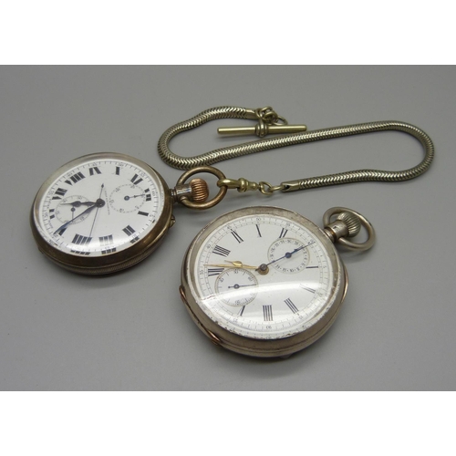 1041 - Two silver cased pocket watches, one West End Watch Co., and one with movement marked The Newmarket ... 