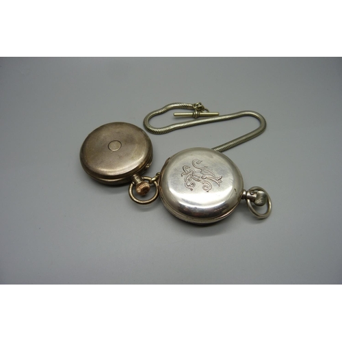 1041 - Two silver cased pocket watches, one West End Watch Co., and one with movement marked The Newmarket ... 