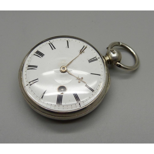 1042 - A silver verge pocket watch with diamond end stone, Thomas Gray movement, London 1836, 38mm case