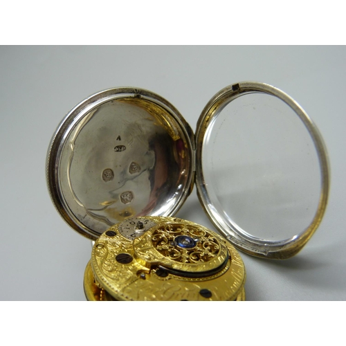 1042 - A silver verge pocket watch with diamond end stone, Thomas Gray movement, London 1836, 38mm case