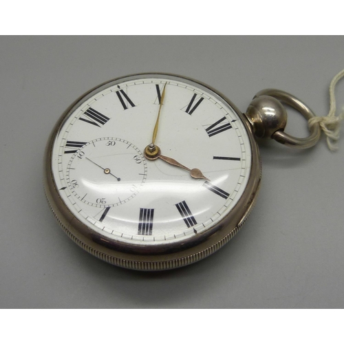 1047 - A silver cased pocket watch with diamond end stone, John McColgan, Londonderry, case hallmarked Lond... 