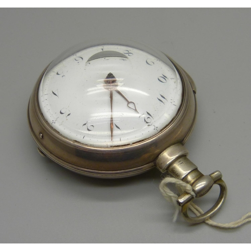 1048 - A silver pair cased verge fusee pocket watch, James Sayer, Bewdley, the case hallmarked Birmingham 1... 