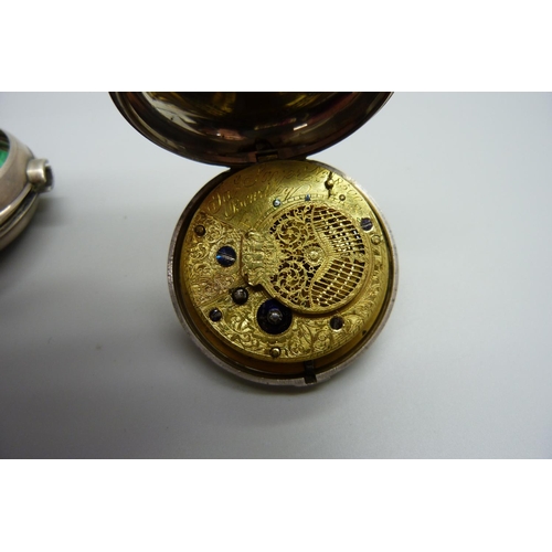 1048 - A silver pair cased verge fusee pocket watch, James Sayer, Bewdley, the case hallmarked Birmingham 1... 