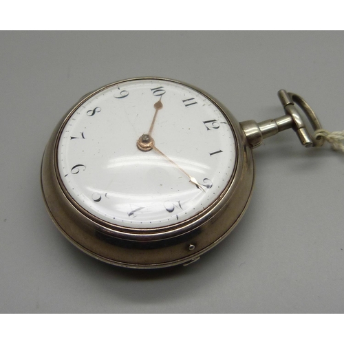 1049 - A silver pair cased verge fusee pocket watch, John Parker, London, the case hallmarked London 1806