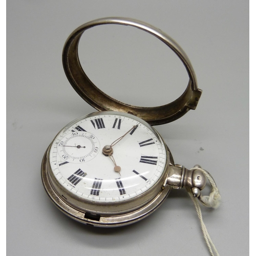 1067 - A silver pair cased verge fusee pocket watch with diamond end stone, William Mawkes, Derby, the case... 