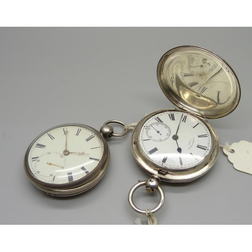 1068 - Two silver cased pocket watches, one Detached Lever by W. P. Moss, Chester 1833, hinge a/f, the othe... 