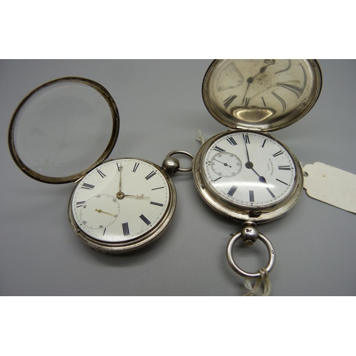 1068 - Two silver cased pocket watches, one Detached Lever by W. P. Moss, Chester 1833, hinge a/f, the othe... 