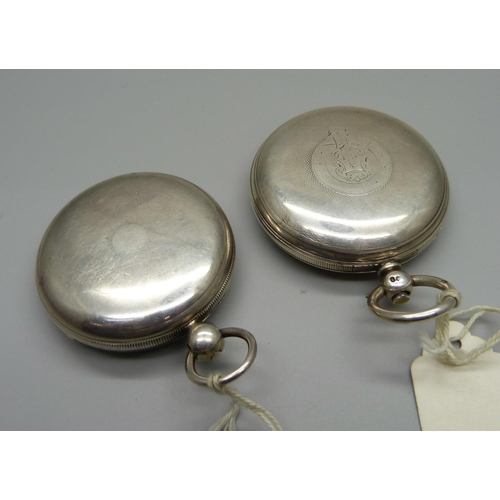 1068 - Two silver cased pocket watches, one Detached Lever by W. P. Moss, Chester 1833, hinge a/f, the othe... 