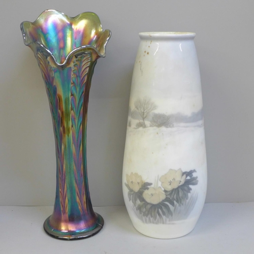 618 - A Royal Copenhagen vase and a carnival glass vase