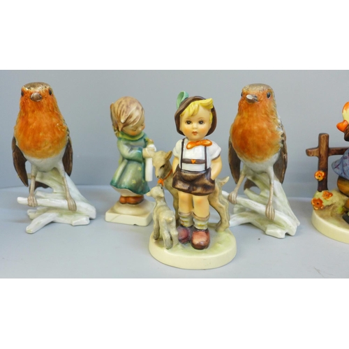 627 - Nine Goebel/Hummel figures, Apple Tree Girl, Carol Singer, Boy With Lamb, etc., some a/f