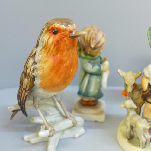 627 - Nine Goebel/Hummel figures, Apple Tree Girl, Carol Singer, Boy With Lamb, etc., some a/f