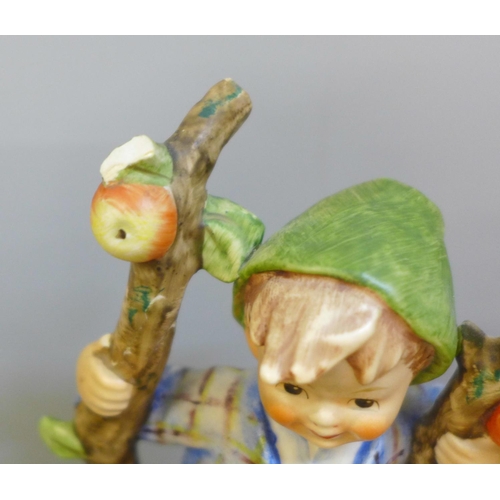 633 - Eight Hummel figures including Bird Duet, Boy and Piglets, Apple Tree Boy, Girl on Tree, Apple Tree ... 