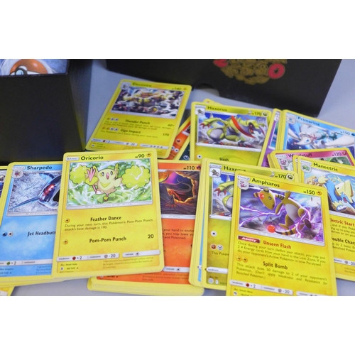 634 - 350 Black Star rare Pokemon cards, different years and sets in collectors box with dice, etc.