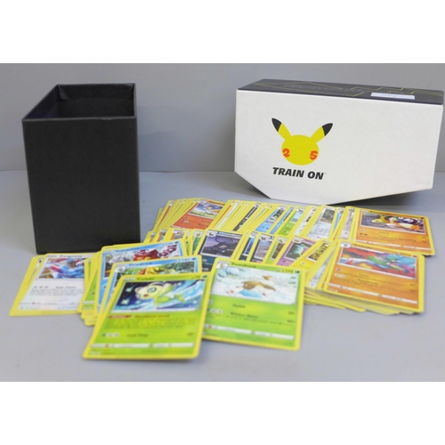 636 - 350 Black Star rare Pokemon cards, different years and sets in collectors box with dice, etc.