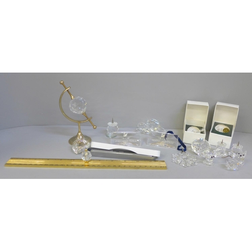 652 - Assorted Swarovski crystal figures and other Swarovski items including ruler