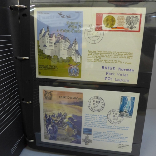 672 - Stamps; an album of RAF Escaping Society and RAF museum flown covers, including signed (36)