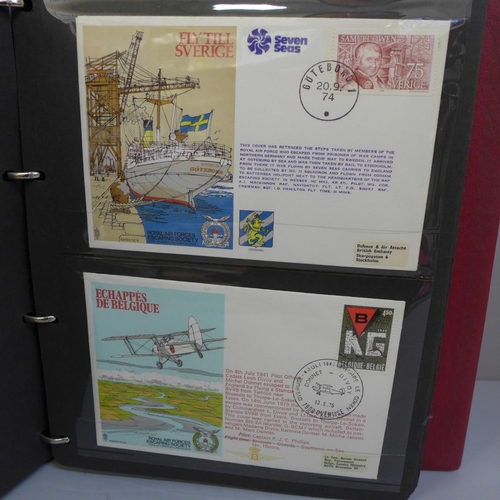 672 - Stamps; an album of RAF Escaping Society and RAF museum flown covers, including signed (36)