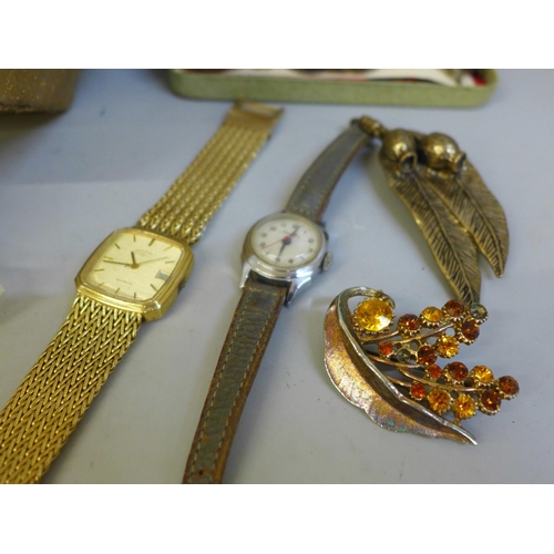 683 - Two Oris wristwatches, other watches, coins and costume jewellery