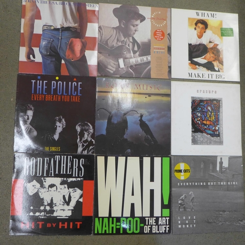 689 - Twelve 1980s LP records; Bruce Springsteen, Wham, The Police, etc.