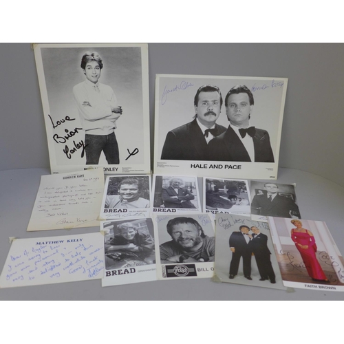 695 - Comedy autographs including Bill Oddie, Cannon and Ball, characters from Bread, Hale and Pace and a ... 