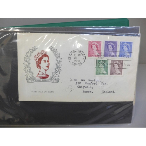 706 - Stamps; Queen Elizabeth II with first day covers and postal history (1953-1969) in album (46 items)