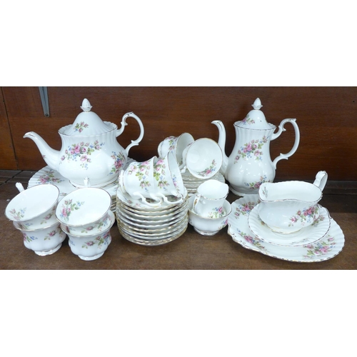 709 - A Royal Albert Moss Rose six setting tea and dinner service, eight setting, 49 pieces in total **PLE... 