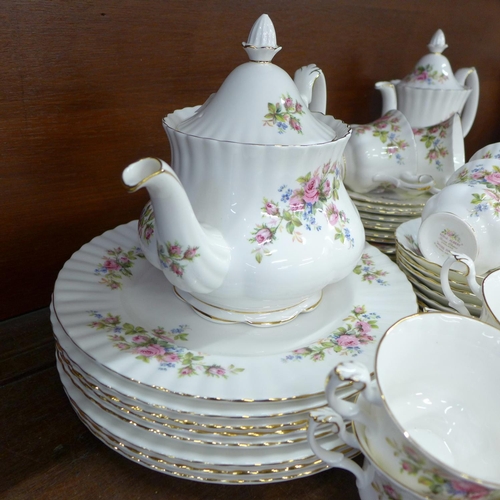 709 - A Royal Albert Moss Rose six setting tea and dinner service, eight setting, 49 pieces in total **PLE... 