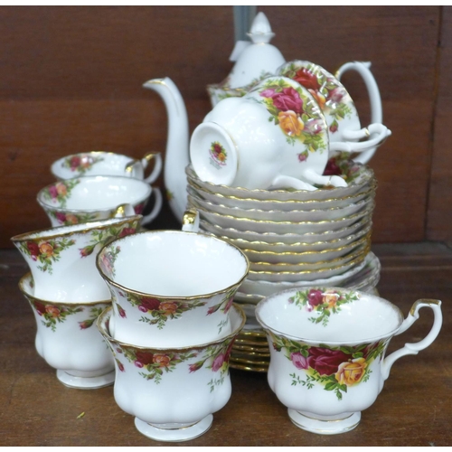 716 - A Royal Albert Old Country Roses part coffee set, eleven cups, twelve saucers, six tea plates, coffe... 