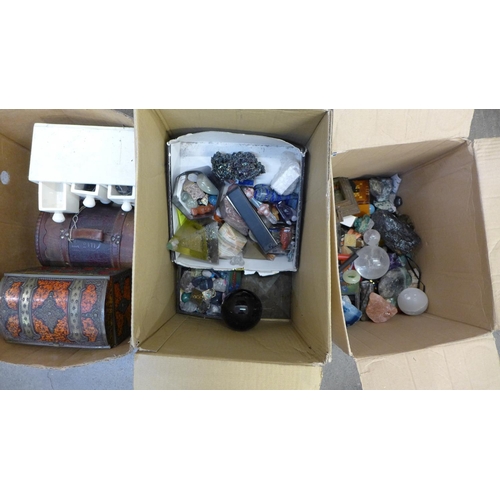 754 - Three boxes of new age crystals and minerals and mineral samples **PLEASE NOTE THIS LOT IS NOT ELIGI... 