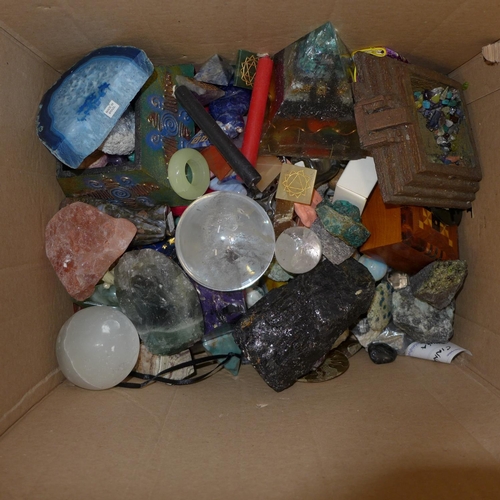 754 - Three boxes of new age crystals and minerals and mineral samples **PLEASE NOTE THIS LOT IS NOT ELIGI... 