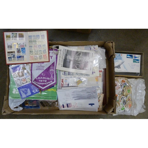 758 - Stamps; World accumulation in a box with GB presentation packs, world and GB first day covers and ba... 