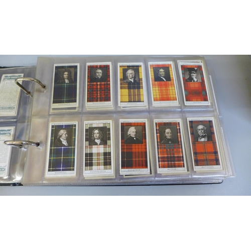 766 - Cigarette cards; ten complete sets of cigarette cards in album, including Mitchells Clan Tartans, Ar... 