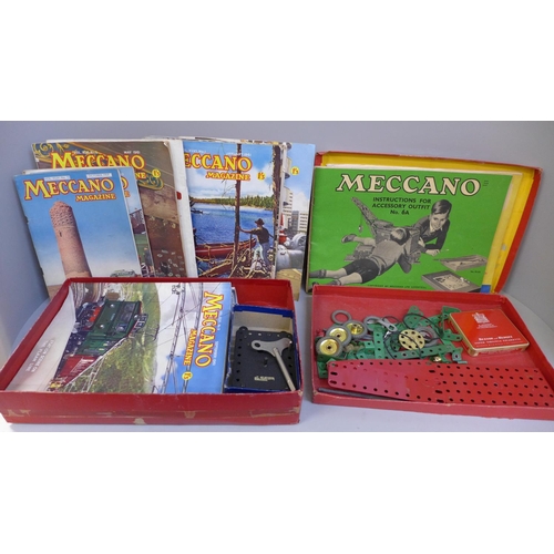 768 - A Meccano No. 1 part set, boxed and a collection of Meccano magazines, 1950s and 1960s