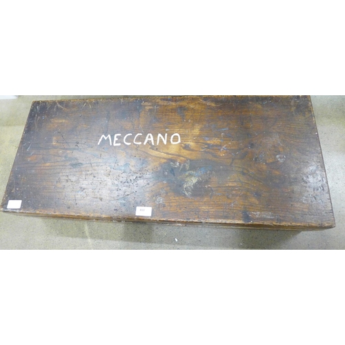 810 - A large collection of vintage Meccano in an oak case including tools, accessories, etc., double laye... 