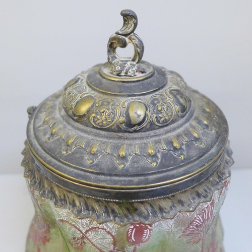 812 - A St. Louis cameo glass biscuit barrel with plated top, lacking handle