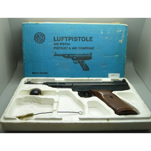 813 - A West German EMGE model LP3a air pistol, 5.5mm, boxed