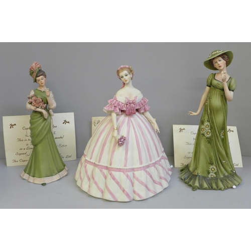 815 - Three Capodimonte figures, Emily, number 506 of 2500, Love Letter, number 139 of 1500 and Marguerite... 