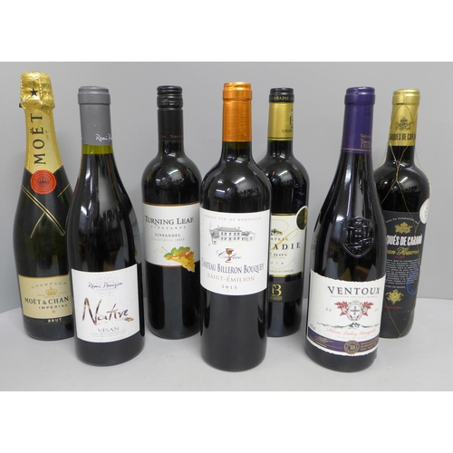 824 - Six bottles of red wine and a bottle of Moet and Chandon brut Champagne **PLEASE NOTE THIS LOT IS NO... 