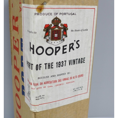 832 - A vintage bottle of Hooper's Port, 1937, still sealed in box