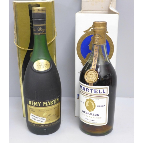 834 - A bottle of Remy Martin Cognac and Martell Cognac, boxed