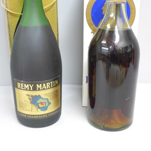 834 - A bottle of Remy Martin Cognac and Martell Cognac, boxed