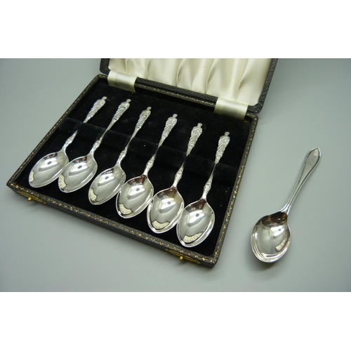 890 - A set of six silver apostle spoons and one other silver spoon, boxed, 96g