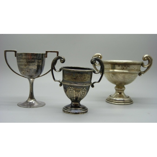 898 - Three silver trophies including one with Oriental mark and with '1st Kobe Co.' inscription, 111g