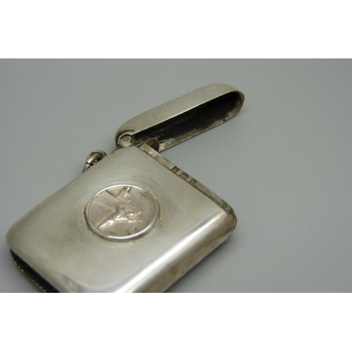 901 - An Edwardian silver vesta case with tennis scene, Birmingham 1905